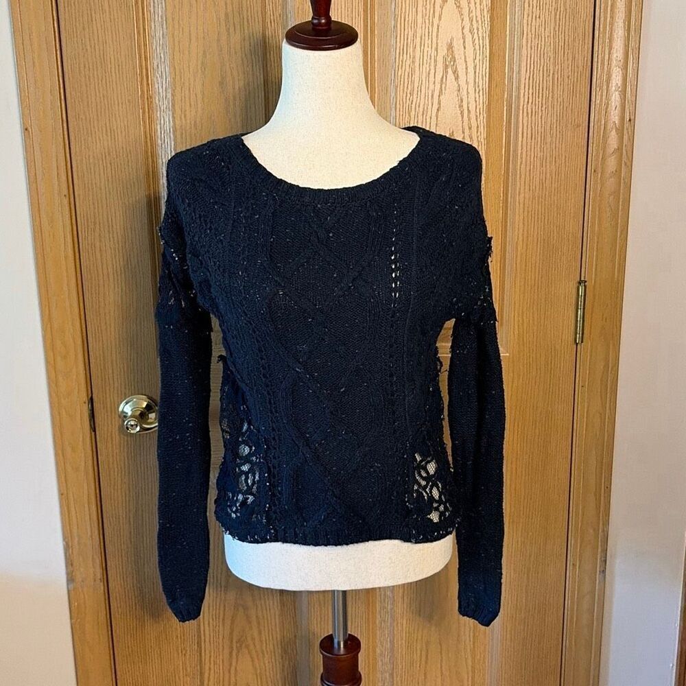 Hollister Navy Blue Cable Knit Sweater with Lace Details Small